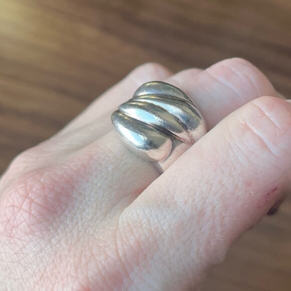 Vintage 80s Large Statement Chunky Wave Ring 925 Sterling Silver - Picture 5 of 11